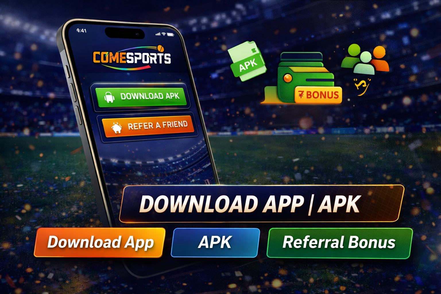 COME SPORTS app promotion artwork